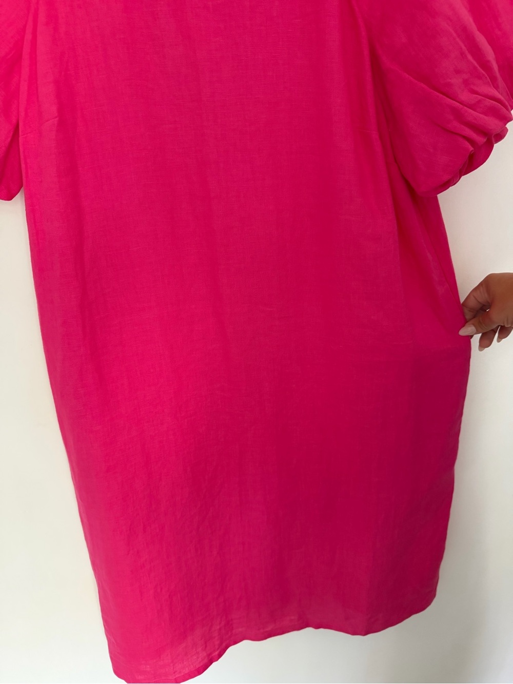 Boden 100% Linen Hot Pink Puff Short Sleeve Mini Dress 14 Long - Picture 8 of 17